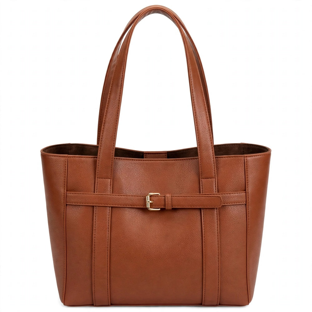 Cognac Briar Buckle Tote Bag - Front