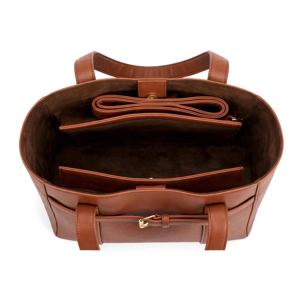 Cognac Briar Buckle Tote Bag - Open Interior