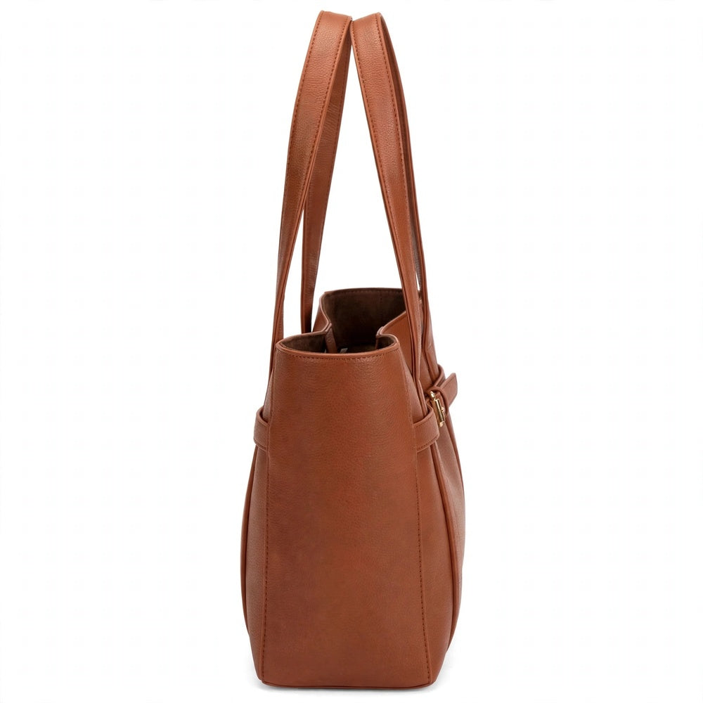 Cognac Briar Buckle Tote Bag - Side